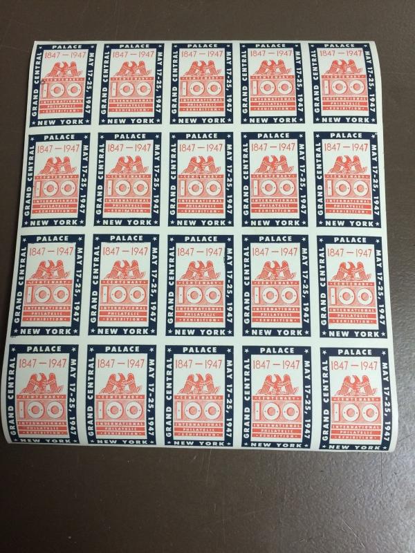 Cinderella Stamp 1947 Grand Central Palace May 17-25 Sh. 20 NH 