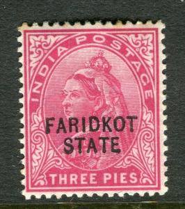 INDIA; FARIDKOT 1887-1900 early QV issue fine Mint hinged 3p. value, Shade