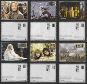 SE)2002 NEW ZEALAND, SERIES OF 6 LORD OF THE RINGS POSTCARDS, CHARACTERS, UNCIRC