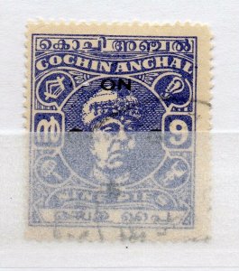 India Cochin 1946-47 Early Issue used Shade of 9p. Optd NW-16145