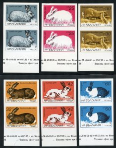 Bulgaria Scott 3146-51 MVFNHOG - 1986 Imperf Pairs, Rabbits & Hares - SCV $20.00