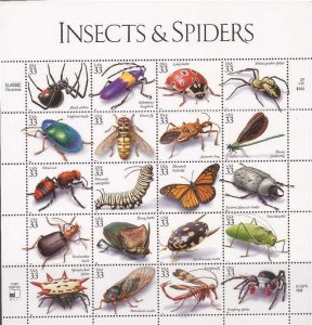 US Stamp - 1999 Insects & Spiders - 20 Stamp Sheet - Scott #3351
