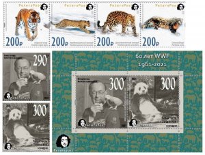 Russia 2021 60 ann WWF Peterspost set of 6 stamps and block MNH
