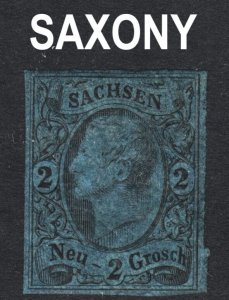 Germany Saxony Scott 11a blue shade VF mint part OG VLH. FREE...
