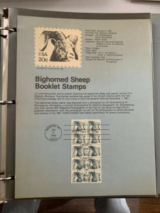 USPS Souvenir Page Scott 1949a, 1982 bighorned sheep booklet stamps