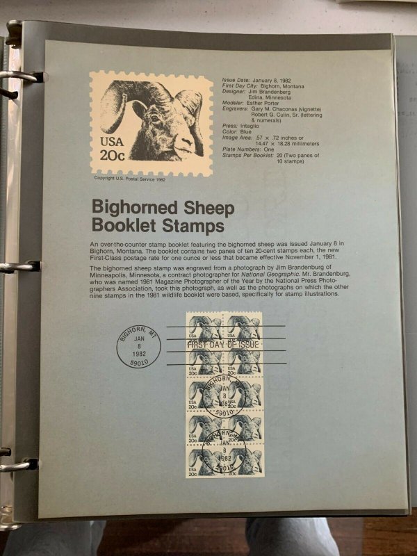 USPS Souvenir Page Scott 1949a, 1982 bighorned sheep booklet stamps