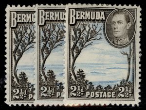 BERMUDA GVI SG113a + 113b + 113c, 2½d SHADE VARIETIES, M MINT. Cat £17.