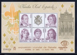 Spain 2367 MNH, 'Espania 84' Royal Family Souvenir Sheet from 1984.