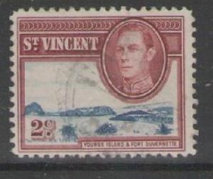 ST.VINCENT SG165 1949 2c BLUE & LAKE-BROWN USED