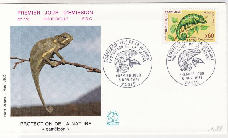 France 1971 Cameleon Protection Pic Slogan Cancels + Stamp FDC Cover Ref 31716