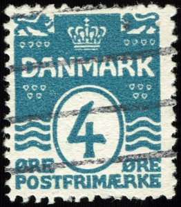 Denmark #60  Used - 4 ore Numeral and Waves (1905)