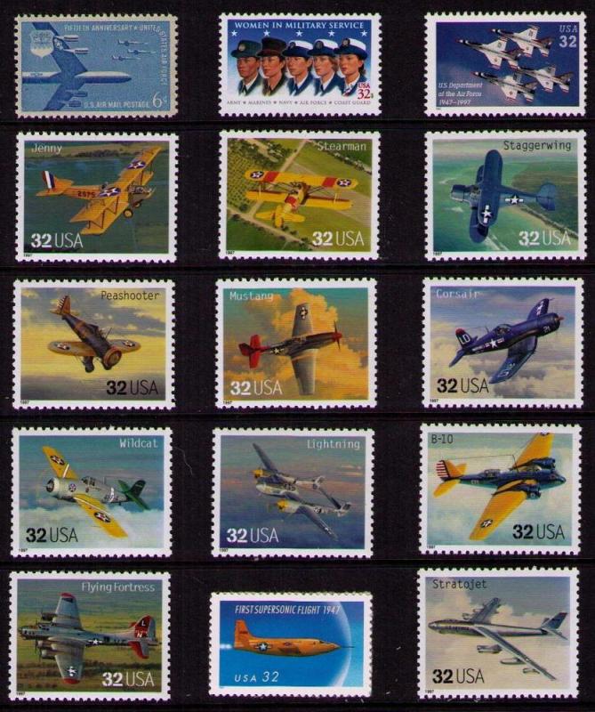 US Air Force USAF Biplanes Bombers & Supersonic Jets 15 Diff