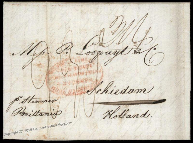 USA 1844 NY Harndens Forwarding Steamer Brittania Loopuyt SCHIEDAM Holland 82513