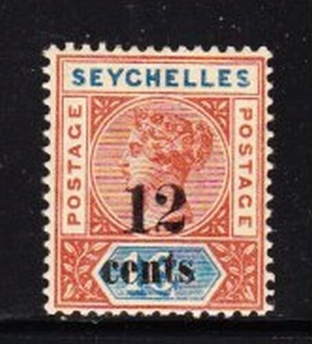 Album Treasures Seychelles Scott # 23 12c On 16c Victoria Mint Fresh Hinge-