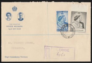 BASUTOLAND 1948 KGVI Silver Wedding set Registered FDC cover. To South Africa.