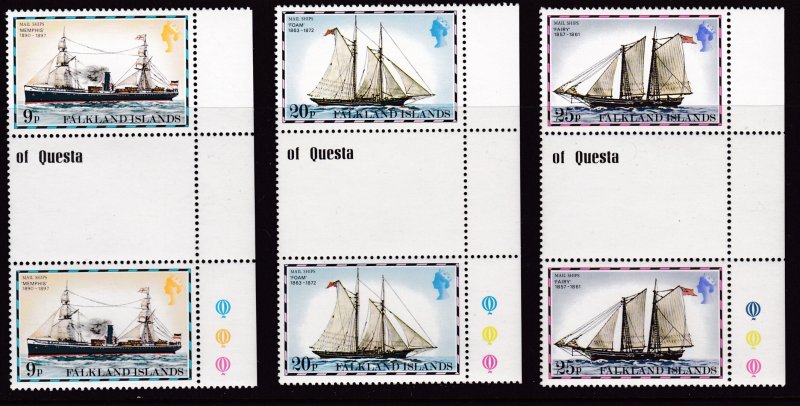 Falkland Islands 1978 Ships Complt (15) Stop Light Margin Gutter Pairs Sc.260-74