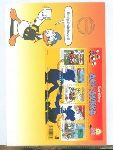 Finland 1150 2001 Disney/Aku Ankka S/S of five stamps on an unaddressed cacheted (Donald Duck) FDC