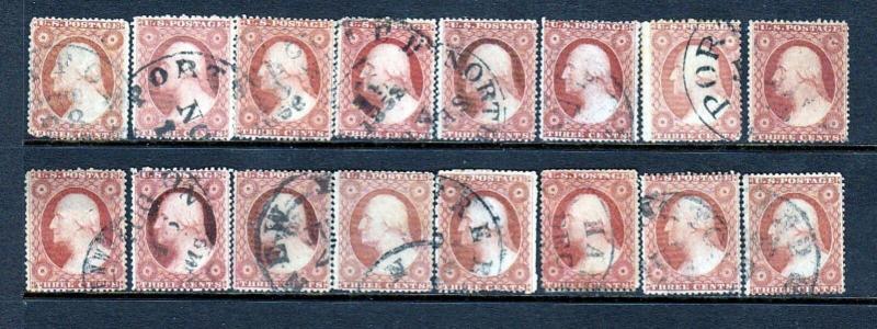 #26 1857-1861  group #25 GREAT - Cancels and Colors! - cv$320.00