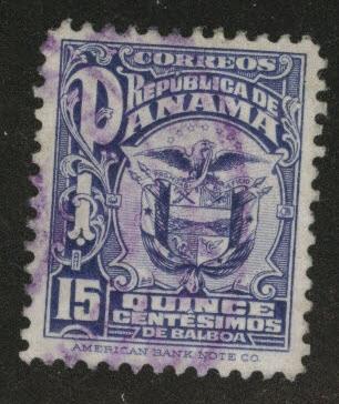 Panama  Scott 240 Used coat of arms stamp Similar Cancel