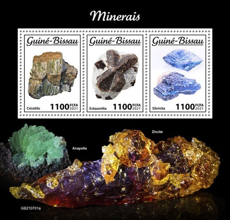 Guinea-Bissau - 2021 Minerals, Chrysotile - 3 Stamp Sheet - GB210701a