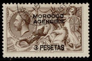 MOROCCO AGENCIES GV SG142, 3p on 2s 6d chocolate-brown, FINE USED. Cat £95.