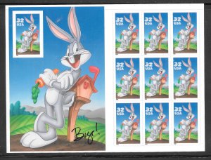 #3137 MNH BUGS BUNNY CUT FROM PRESS SHEET PANE ON LEFT