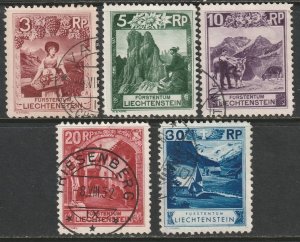 Liechenstein 1930 Sc 94,95a,96b,97a,99 partial set used/MH