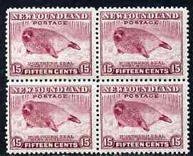 Newfoundland 1941-44 KG6 Seal 15c claret block of 4 unmou...