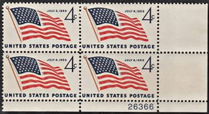 SC#1132 4¢ 49 Star Flag Issue Plate Block: LR # 26366 (1959) MNH