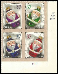 PCBstamps   US #3883/3886 PB$1.48(4x37c)Santa Ornaments, MNH, (PB-4)