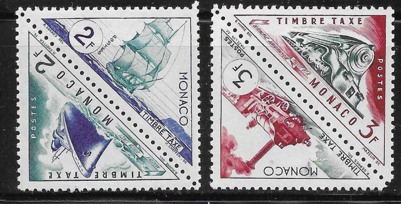 Monaco 1953-54 Ship Train Triangle Stamps Postage due Sc J40a-J41a