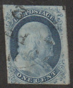 USA #9 F-VF, town cancel, vivid color! Retails $100