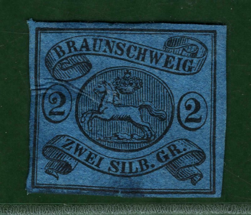 Germany States BRUNSWICK Scott.9 2sgr HORSE (1853) Mint MNG Cat $200 BLGREEN4