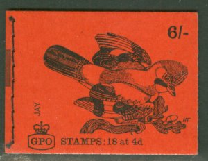 Great Britain # BK116  6sh Bird Jay  Booklet May 1969    (1) Mint NH