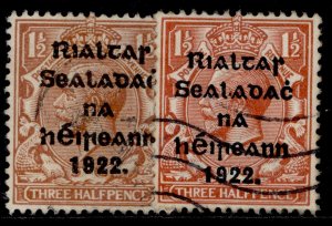 IRELAND GV SG32 + 32a, 1½d SHADE VARIETIES, USED. Cat £13.