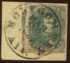 Confederate States 1 Used Stamp on Piece with 1862 Montgomery Ala CCL BX5173