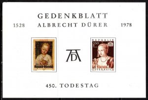 1978 Austria Souvenir Sheet 450th Anniversary Of Death Albrecht Dürer 1528-1978