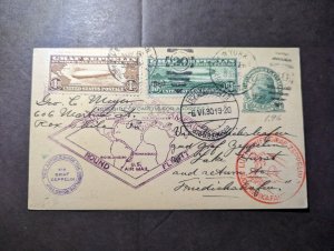 1930 USA LZ 127 Graf Zeppelin Postcard Around World Cover FFC Germany # C13 C14