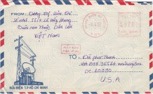 Vietnam Airmail Cover with Meter, Mailed in 1992