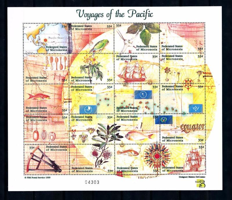 [56928] Micronesia 1999 Voyages of the pacific Birds Oiseaux Fish MNH Sheet