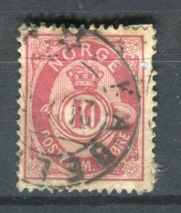 NORWAY; 1877-86 early classic 'ore' type used Shade of 10ore. + fair Postmark