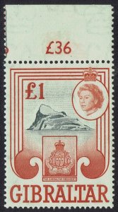 GIBRALTAR 1960 QEII THE ROCK £1 MNH ** 