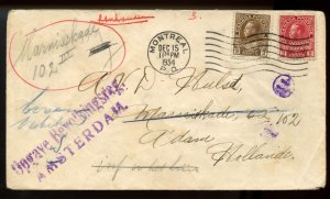 ?INCONNU, redirected 5c UPU rate to HOLLAND, 1934 cover Canada