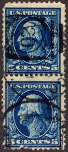 1910, US 5c, Washington, Used pair, Sc 378