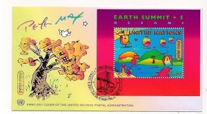 D171955 Earth Summit Peter Max Cartoon FDC United Nations New York Bureau