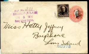 UNITED STATES 1900 2c REG-EMBOSSED ENVELOPE WITH ADD'L 8c FRANKING TO BAYSHORE