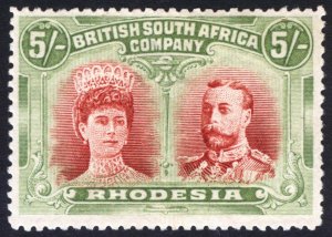 Rhodesia 1910 5s Crimson & Yell Green P14 SG 160a Sc 115 LMM/MLH Cat £300($390)