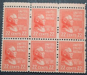 1938 US Scott #827 Block of 6 - 22 Cent Cleveland Presidential Series - MNH/OG/V