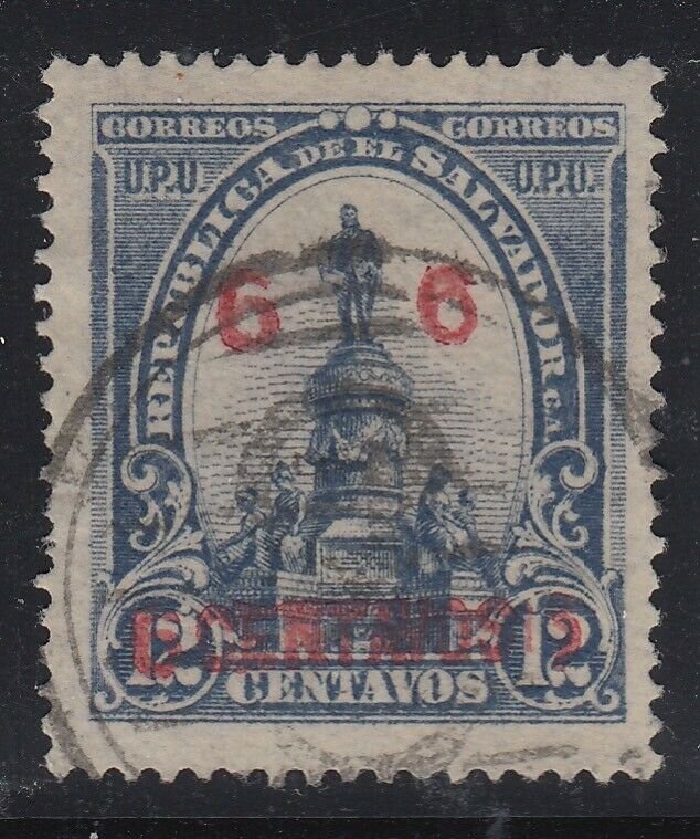 El Salvador 1905-06 6c on 12c Slate with Red Surcharge. Scott 323