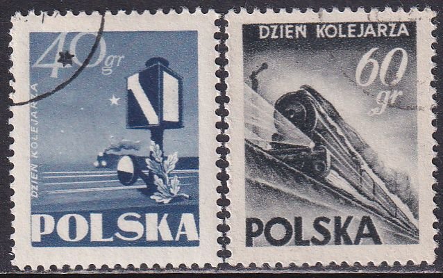 Poland 1954 Sc 635-6 Railwaymens Day Modern Train Railway Signal Stamp Used